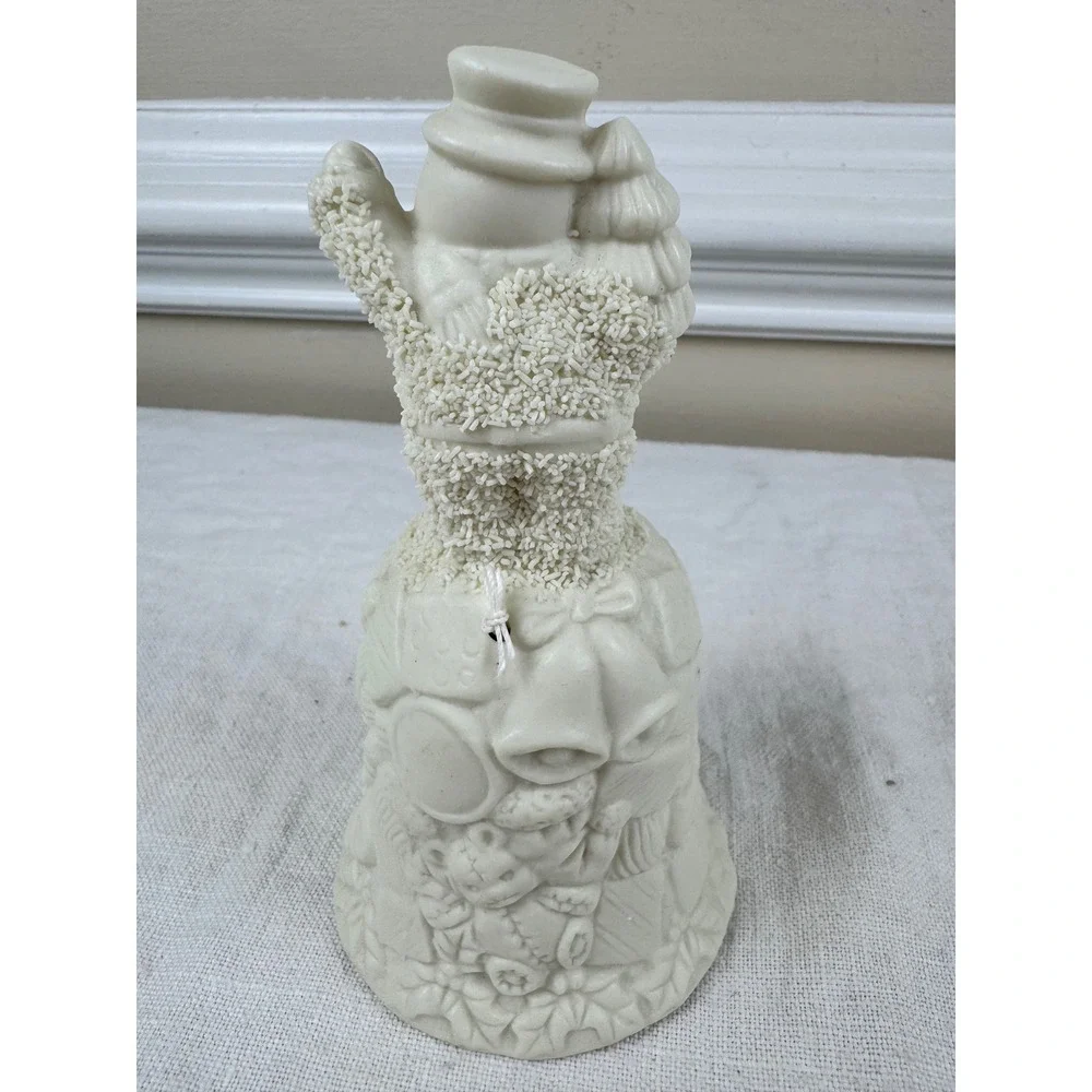 Vintage Cream Bisque Porcelain Snowman Christmas Bell Holiday Decor Relief